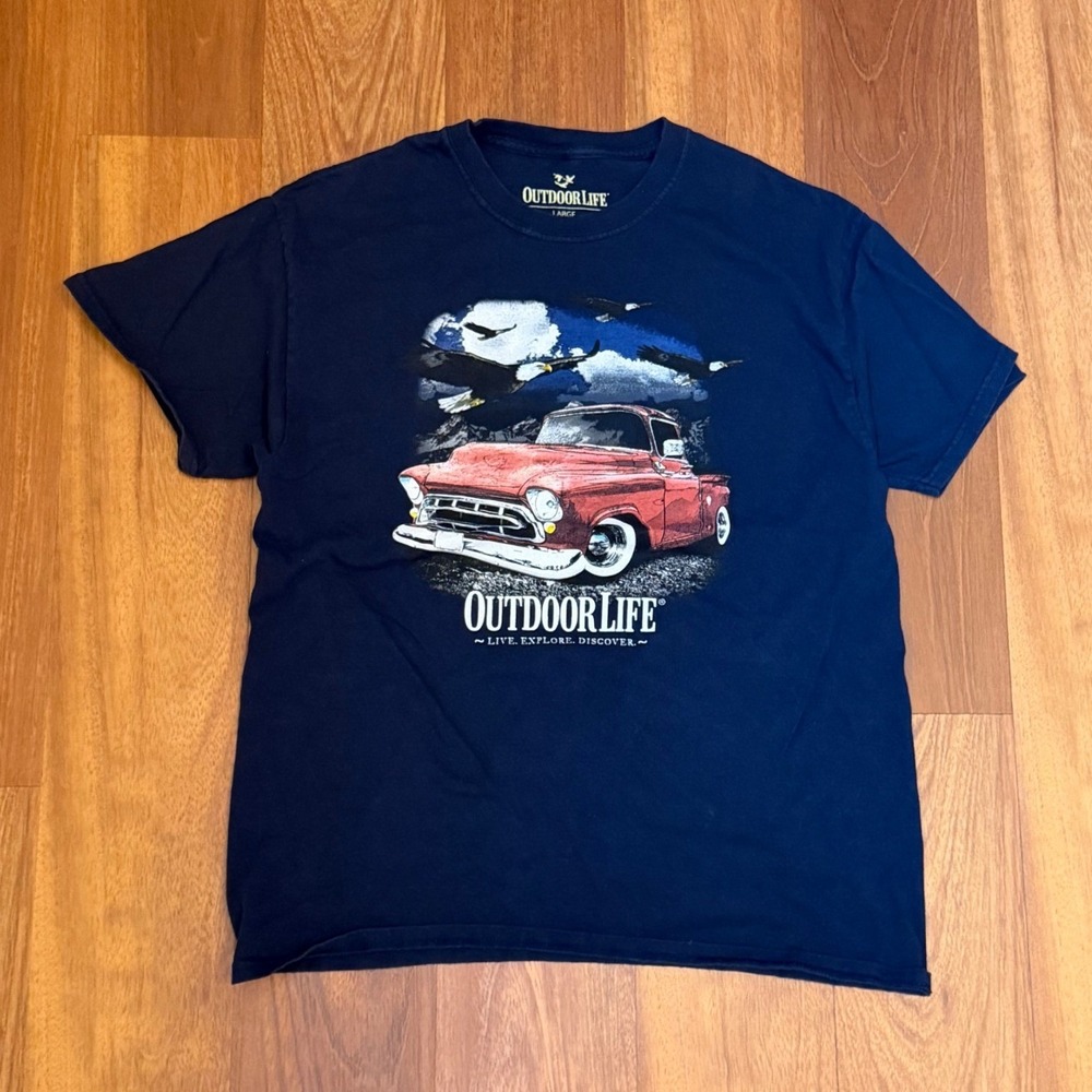 Outdoor Life Navy Graphic T-Shirt Men's Size Large